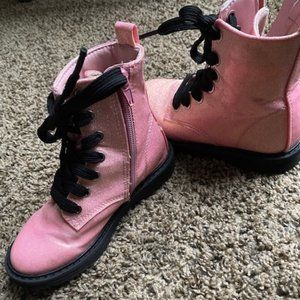 Thereabouts Kids Pink Glitter Reese Combat Boots Flat Heel